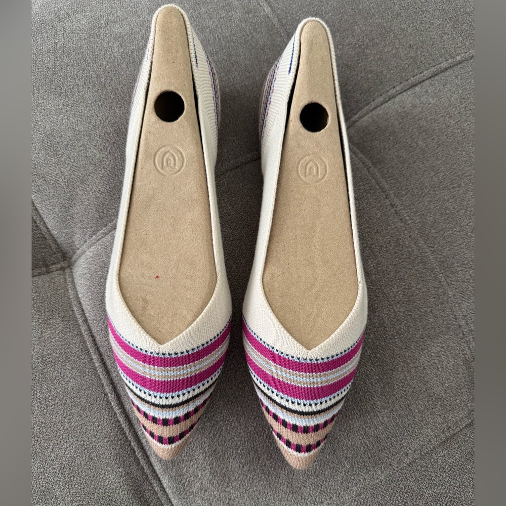 Rothy's  Merino Point in Ivory Ribbon Stripe Cream Pink